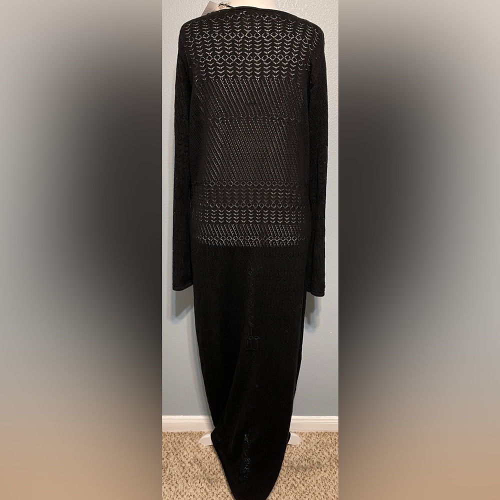 Future Collective Black Mesh Knit Maxi Dress V Neck Bell Sleeve Bodycon Goth XXL - Picture 4 of 8